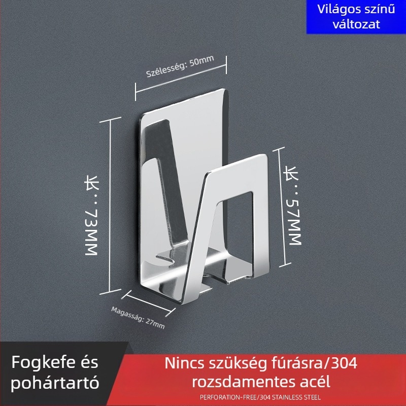 Rozsdamentes acél fogkefetartó, falra szerelhető pohártartó, egyszerű dizájn, fürdőszoba