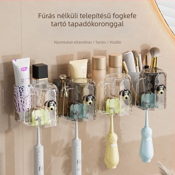 Fali fogkefetartó vákuumos rögzítéssel — fúrás nélkül, egyszerű pohár- és fogkefetartó