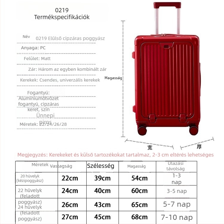 Esküvői hozományos bőrönd, borvörös színben, TSA-zárral, polykarbonát