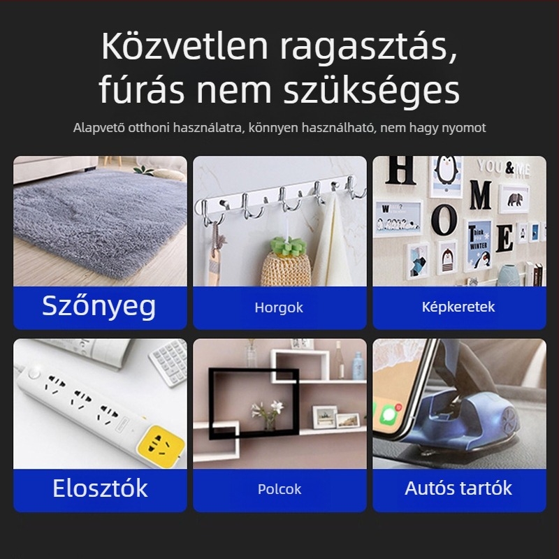 Nano kétoldalas acril szalag, átlátszó, magas viszkozitású, nyom nélkül maradó ragasztó, vízálló hátoldal, erős rögzítés