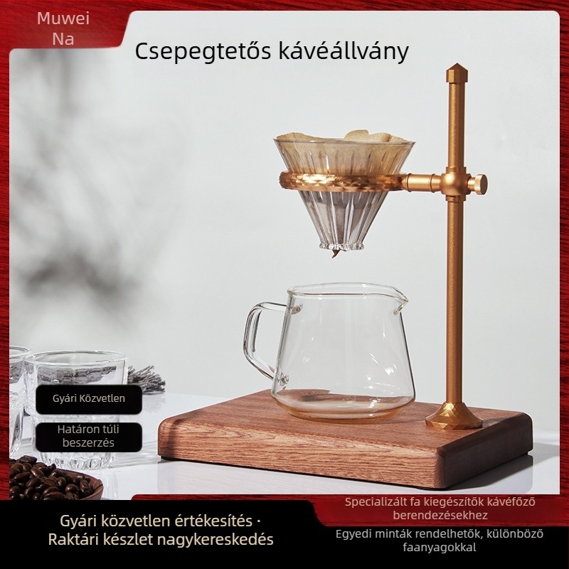 Kültéri pour-over kávé állvány, keményfa alapú, alumínium ötvözet kerettel