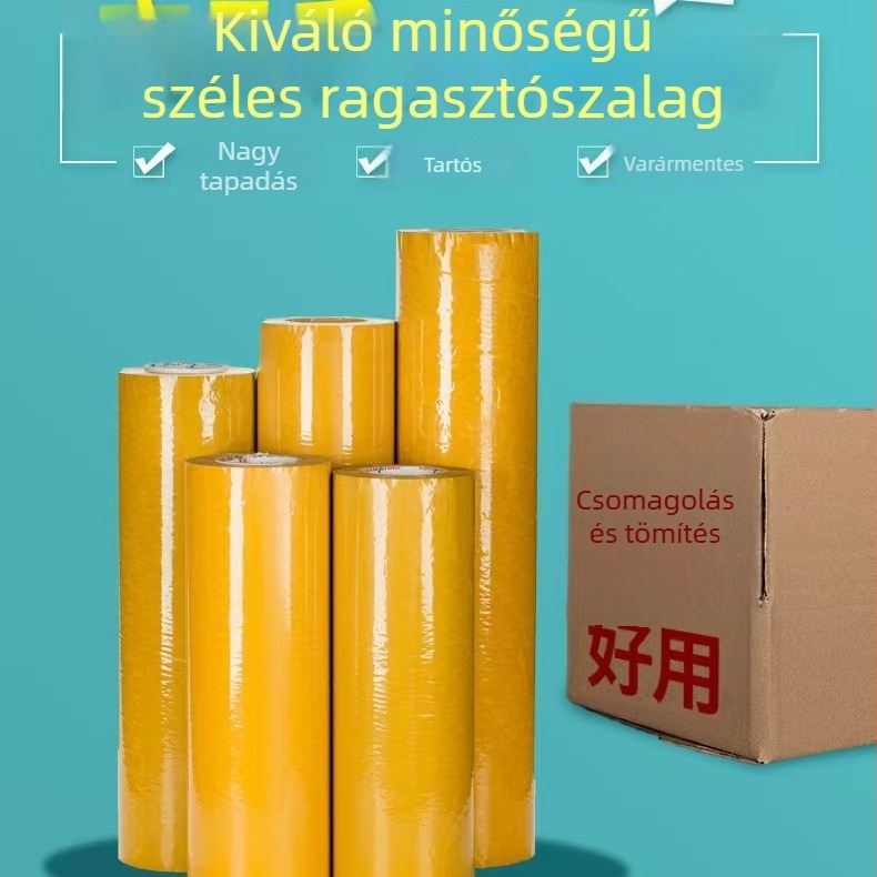 Sárga csomagoló tape, nagy tekercs, rendkívül széles, szélessége 32 cm és 42 cm