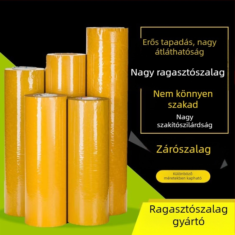 Sárga csomagoló tape, nagy tekercs, rendkívül széles, szélessége 32 cm és 42 cm
