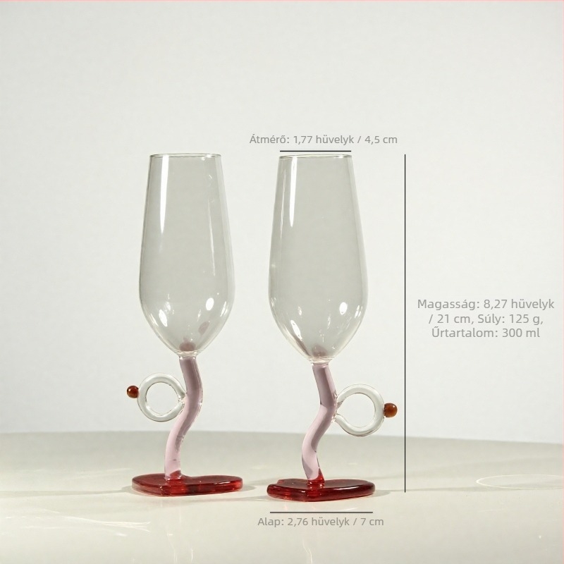 Szív alakú vörösboros pohár, boroszilikátüveg, 301–400 ml, modern minimalist design
