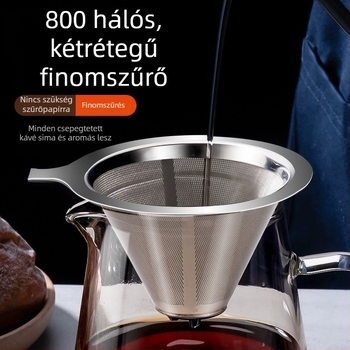 Pour-over kávéfőző készlet rozsdamentes acélból, papír nélküli, ultrafin hálófiltrrel