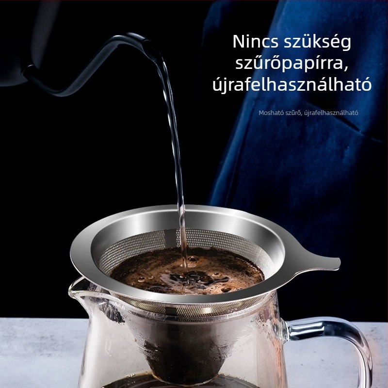 Pour-over kávéfőző készlet rozsdamentes acélból, papír nélküli, ultrafin hálófiltrrel