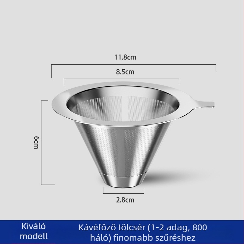 Pour-over kávéfőző készlet rozsdamentes acélból, papír nélküli, ultrafin hálófiltrrel