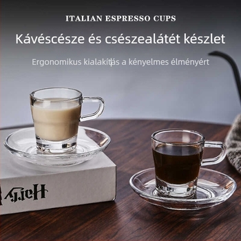 Otthoni kávés pohárkészlet, kis üveg poharak, európai minimalist stílus, vastag falú, hőálló, átlátszó, mini latte art eszpresszó pohárkák
