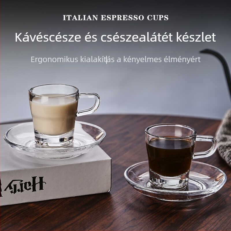 Otthoni kávés pohárkészlet, kis üveg poharak, európai minimalist stílus, vastag falú, hőálló, átlátszó, mini latte art eszpresszó pohárkák