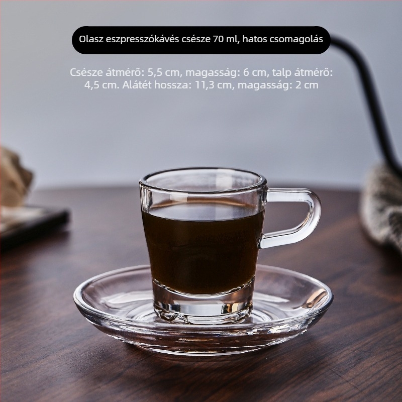 Otthoni kávés pohárkészlet, kis üveg poharak, európai minimalist stílus, vastag falú, hőálló, átlátszó, mini latte art eszpresszó pohárkák