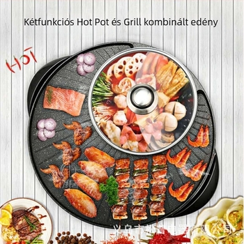 Kerek, mindent egyben elektromos Shabu-Shabu edény otthoni használatra, többfunkciós forró fazék és grill, bevonat nélküli