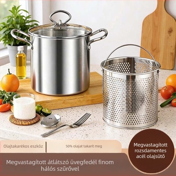 Rozsdamentes acél mélyfritőz szűrővel a tempurához, mély fazék, gáztűzhelyhez, sokoldalú háztartási fritőz