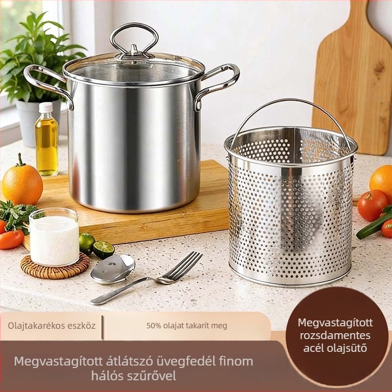 Rozsdamentes acél mélyfritőz szűrővel a tempurához, mély fazék, gáztűzhelyhez, sokoldalú háztartási fritőz