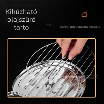 Japán stílusú 304-es rozsdamentes acél tempura fritőz háztartási használatra, fedővel és szűrővel, hőmérővel, energiatakarékos hőmérséklet-szabályozással, többfunkciós edény