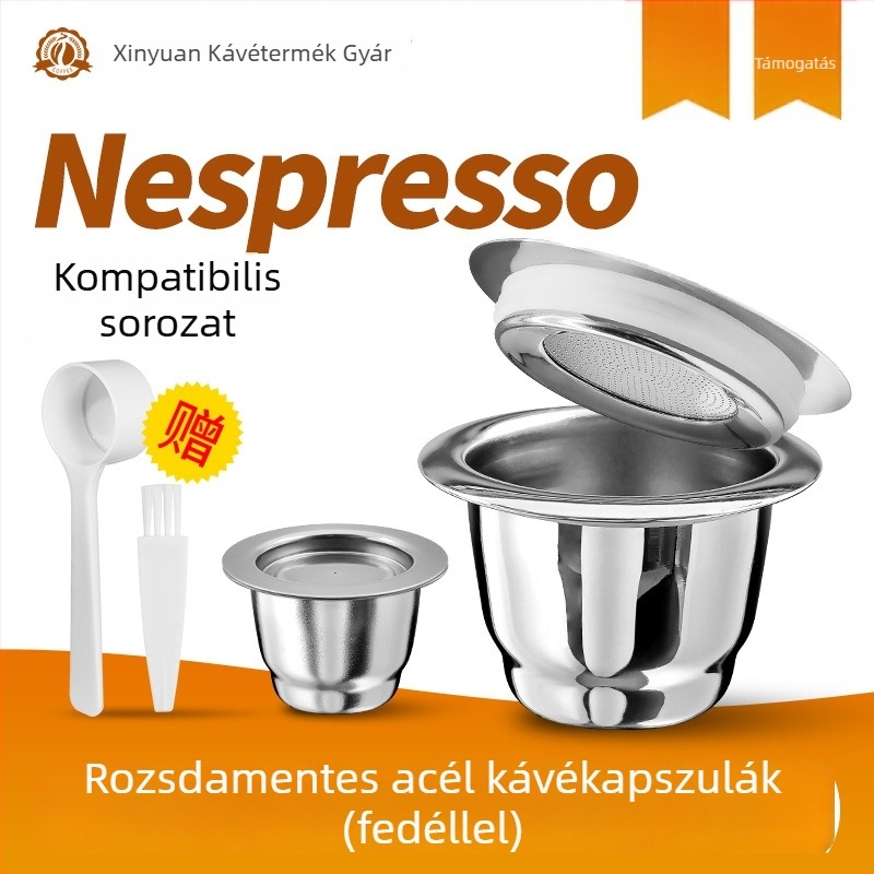 Nestlé gépekhez használható újrahasználható rozsdamentes acél kávékapszula egy nyílásos kialakítással