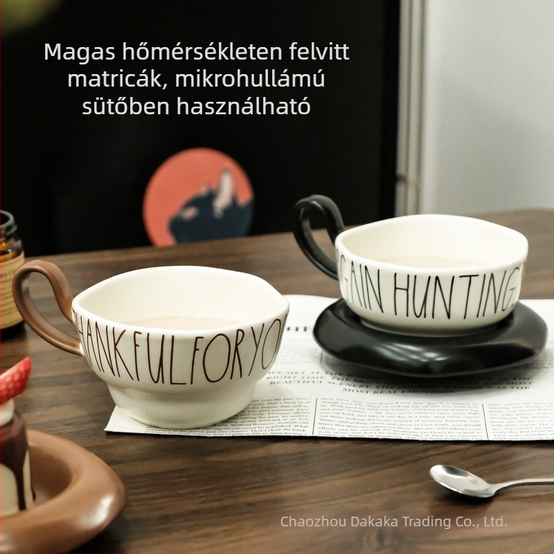 Kreatív kerámia kávéscsésze szett füllel, skandináv stílusú – csészék és alátétek, ajándékcsomag