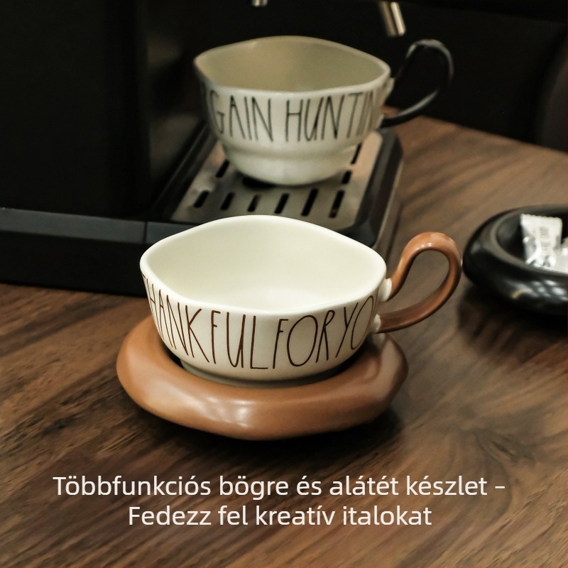 Kreatív kerámia kávéscsésze szett füllel, skandináv stílusú – csészék és alátétek, ajándékcsomag