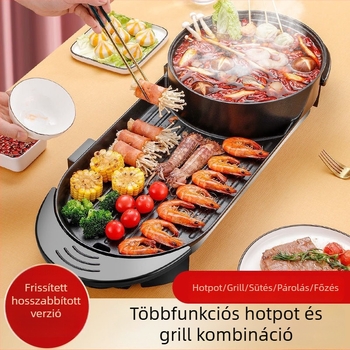 Háztartási multifunkciós elektromos grill és forró fazék, dupla vezérléssel, nagy tapadásmentes edény grillezéshez és főzéshez