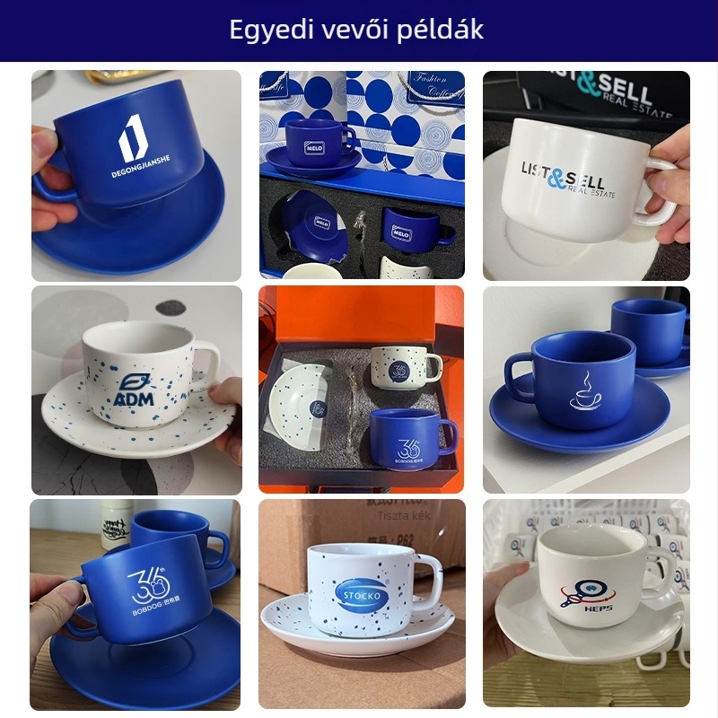 Klein Blue személyre szabott kávéscsésze alátéttel céges ajándékokhoz