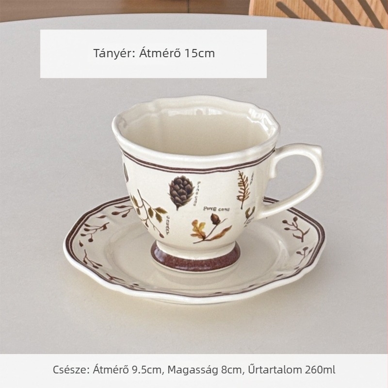 Muni retro erdő stílusú kávéscsésze és alátét készlet – európai stílusú elegáns retro latte art délutáni tea