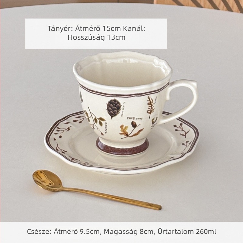 Muni retro erdő stílusú kávéscsésze és alátét készlet – európai stílusú elegáns retro latte art délutáni tea