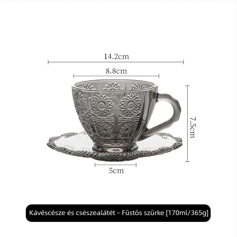 Üvegpohár és alátét készlet kávéhoz, Instagram-stílus, luxus, kompakt, retro reliefes dizájnnal, háztartási használatra