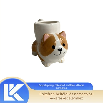 Kerámiás kávéscsésze és alátét, kreatív kézműves bögre, retro stílusú, aranyos ajándék corgi motívummal