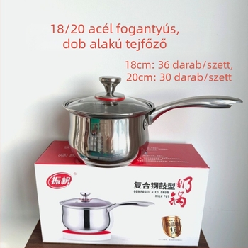 Tejfőző fazék vastag üvegfedéllel, egykezes fogantyúval, kartoncsomagolásban, otthoni használatra