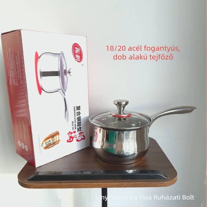 Tejfőző fazék vastag üvegfedéllel, egykezes fogantyúval, kartoncsomagolásban, otthoni használatra