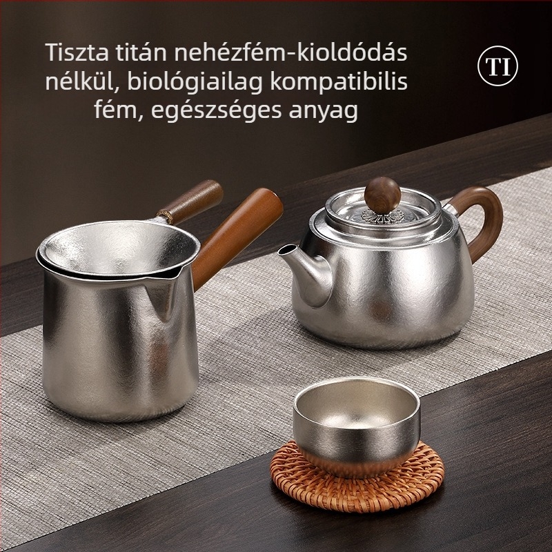 Tiszta titánból készült teakészlet, világos luxus ajándékdobozzal, teáskanna és teáscsésze, hordozható otthoni teakeverő készlet