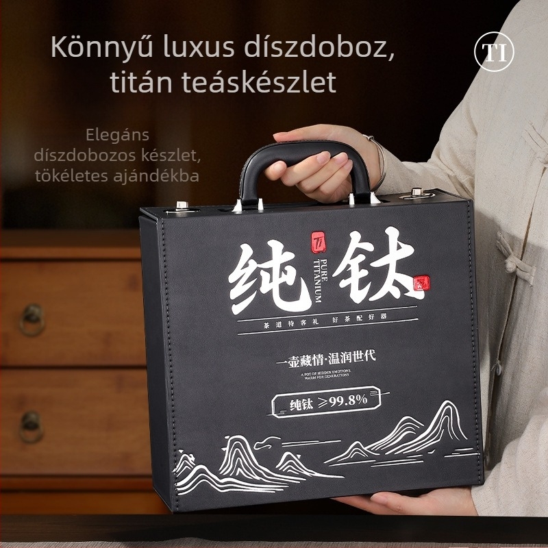 Tiszta titánból készült teakészlet, világos luxus ajándékdobozzal, teáskanna és teáscsésze, hordozható otthoni teakeverő készlet