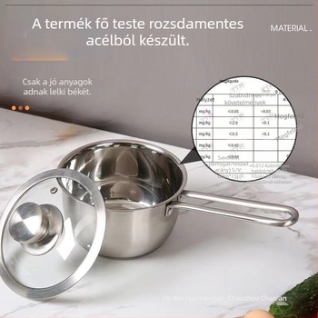 Rozsdamentes acél tejes fazék többrétegű aljzattal, tapadásmentes, indukciós tűzhely kompatibilis, babaételhez, egy fogantyúval