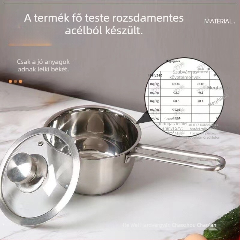 Rozsdamentes acél tejes fazék többrétegű aljzattal, tapadásmentes, indukciós tűzhely kompatibilis, babaételhez, egy fogantyúval