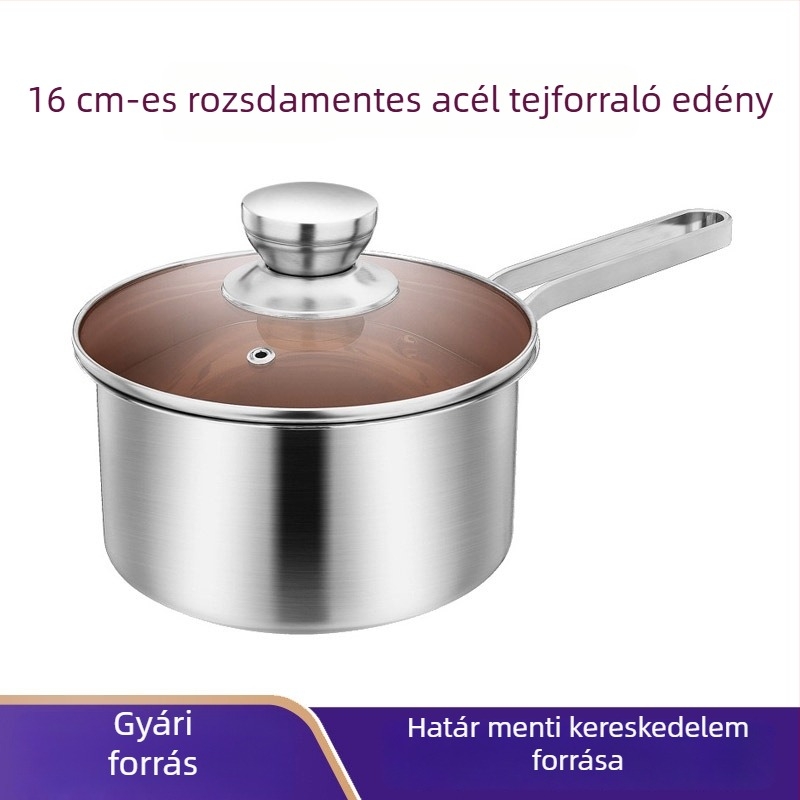 Rozsdamentes acél tejkanna egykaros fogantyúval és leveses edényekből álló készlet – praktikus konyhai garnitúra