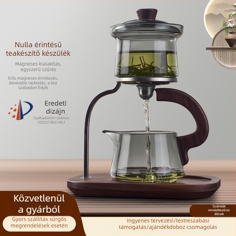 Tea Square-Circle teáskanna könnyen használható teáskészlettel, üvegbelső, mágneses, érintés nélküli főzés