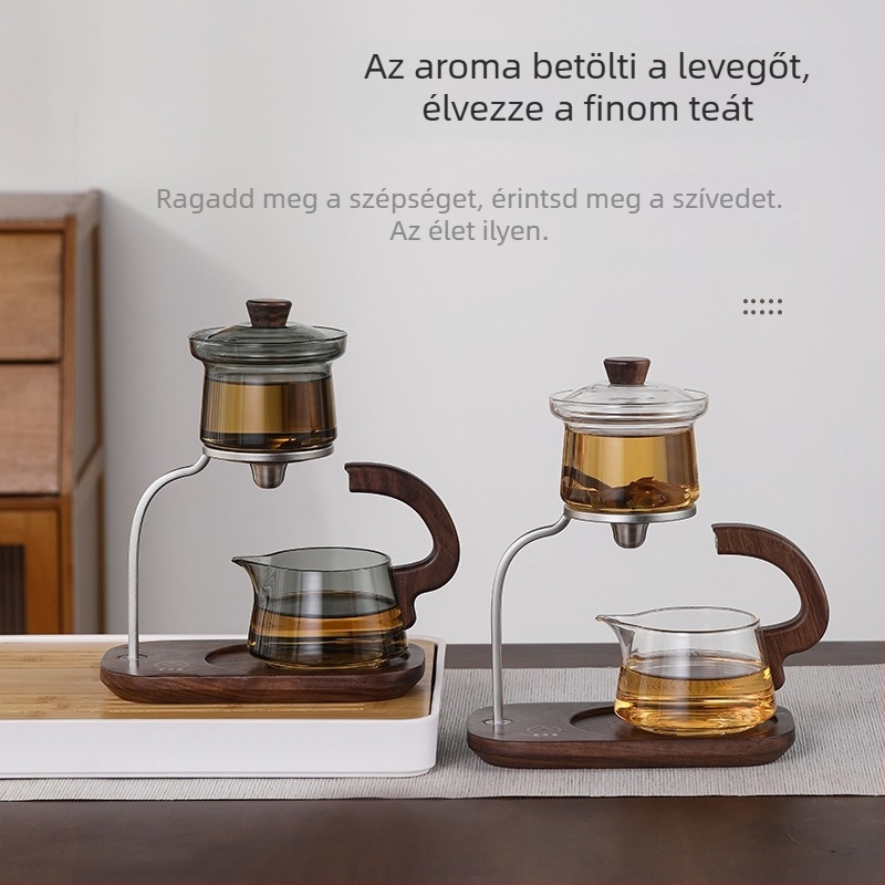 Tea Square-Circle teáskanna könnyen használható teáskészlettel, üvegbelső, mágneses, érintés nélküli főzés