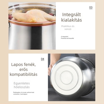 Rozsdamentes acél leveslábas tapadásmentes bevonattal, vastag falú kivitel, két fogantyúval, gáztűzhelyre és indukcióra egyaránt alkalmas, magas oldalú