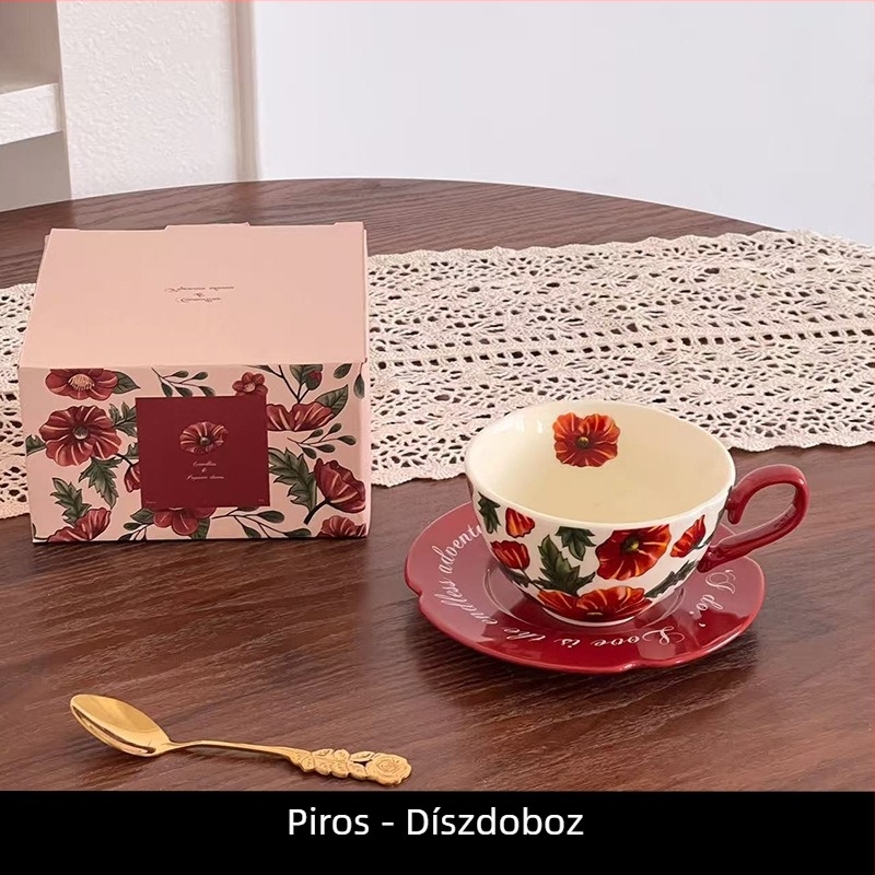 Kaméliás kerámia csésze és alátét, retro stílusú virágos készlet kávéhoz és teához otthoni használatra