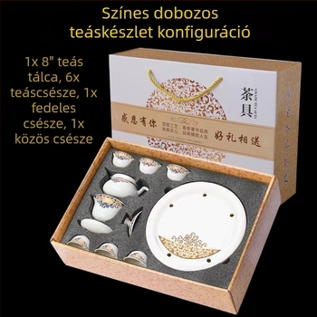 Kung Fu teáskészlet logónyomtatással, fehér porcelán ajándékdobozban