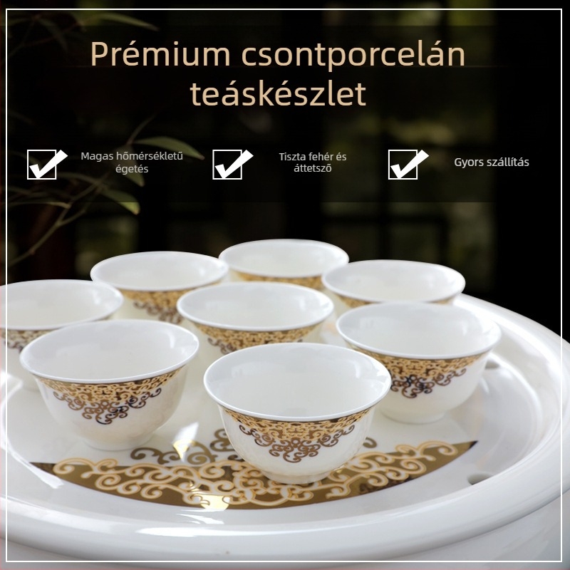 Kung Fu teáskészlet logónyomtatással, fehér porcelán ajándékdobozban