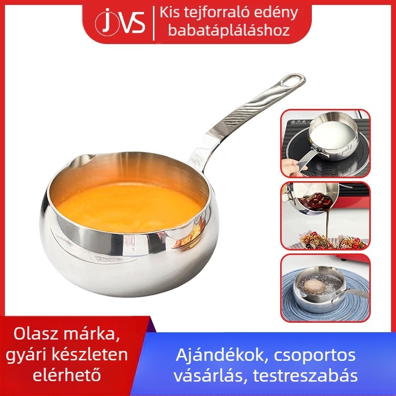 18/10-es rozsdamentes acél tejfazék, élelmiszer-minőség, otthoni használatra, fedővel, bevonat nélküli