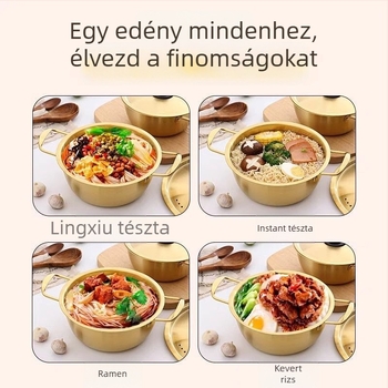 Koreai stílusú tésztaedény, kis rozsdamentes acél edény kettős fogóval, ramenhez és tészta leveshez, indukciós tűzhelyhez és gáztűzhöz