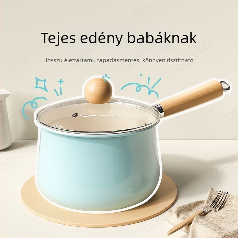 Kisméretű kerámia babaételekhez használt edény, egykezes fogantyúval, tapadásmentes, otthoni tűzhelyhez