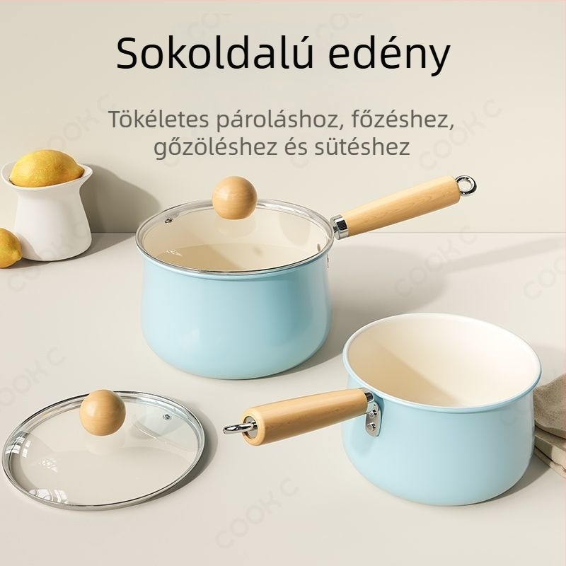 Kisméretű kerámia babaételekhez használt edény, egykezes fogantyúval, tapadásmentes, otthoni tűzhelyhez