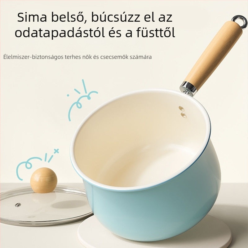 Kisméretű kerámia babaételekhez használt edény, egykezes fogantyúval, tapadásmentes, otthoni tűzhelyhez