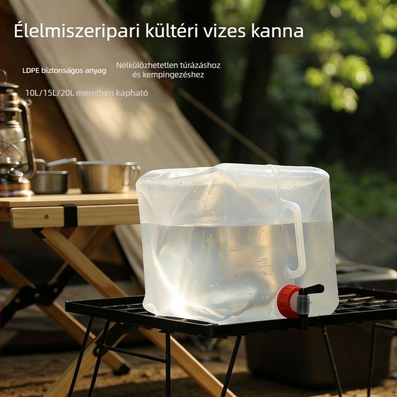 Kültéri összecsukható víztartály, vastag kivitel, nagy kapacitású hordozható ivóvíztartály kempinghez és túrákhoz, autóba szerelhető