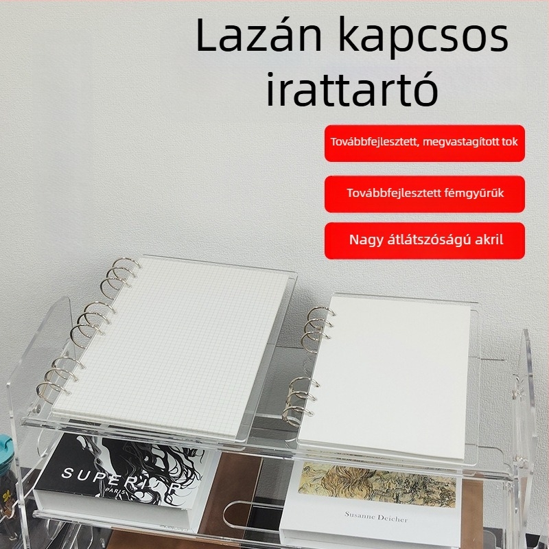 Átlátszó akril kötő A5-ös noteszhez és A6-os tervezőhöz, 6 lyukú, univerzális leválasztható tároló