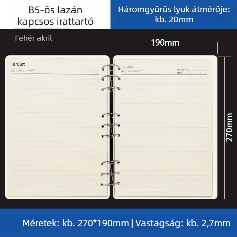 Átlátszó akril kötő A5-ös noteszhez és A6-os tervezőhöz, 6 lyukú, univerzális leválasztható tároló