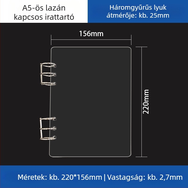 Átlátszó akril kötő A5-ös noteszhez és A6-os tervezőhöz, 6 lyukú, univerzális leválasztható tároló