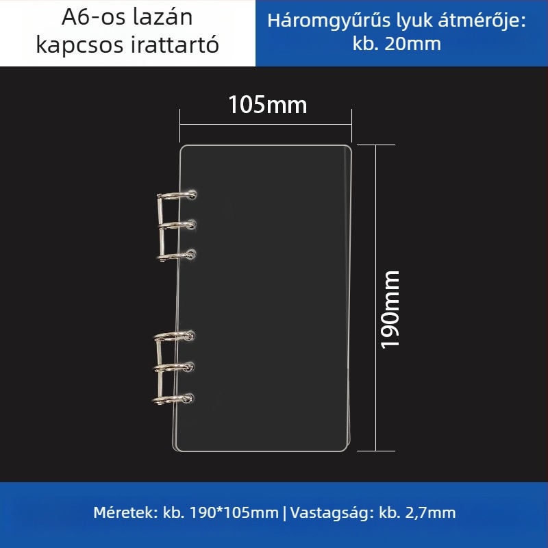 Átlátszó akril kötő A5-ös noteszhez és A6-os tervezőhöz, 6 lyukú, univerzális leválasztható tároló